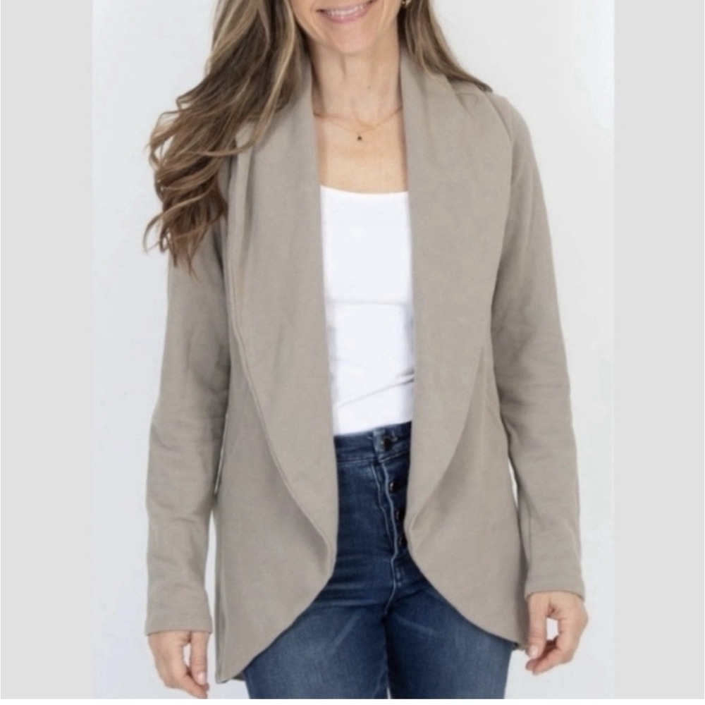 James Perse Standard Beige 100% Cotton Women's XL 4 French Terry Cardigan #KL9-6 - Picture 9 of 9